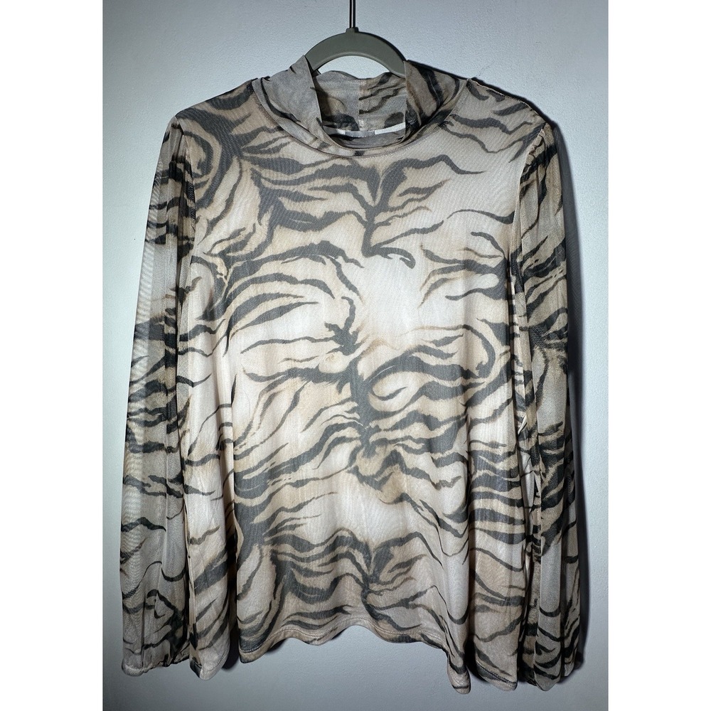 Chico's Tiger Mesh Drama Sleeve Top Animal Print Mock Neck Sz. 3 (XL)